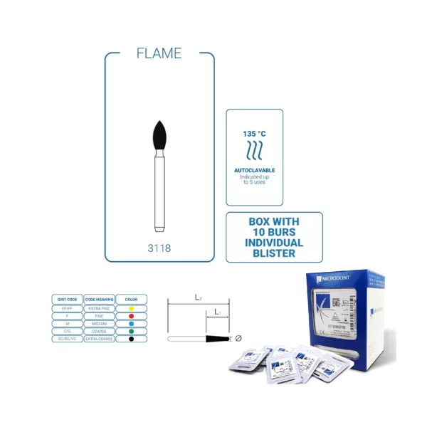 Diamond Bur FG - 3118VC Flame (Black)